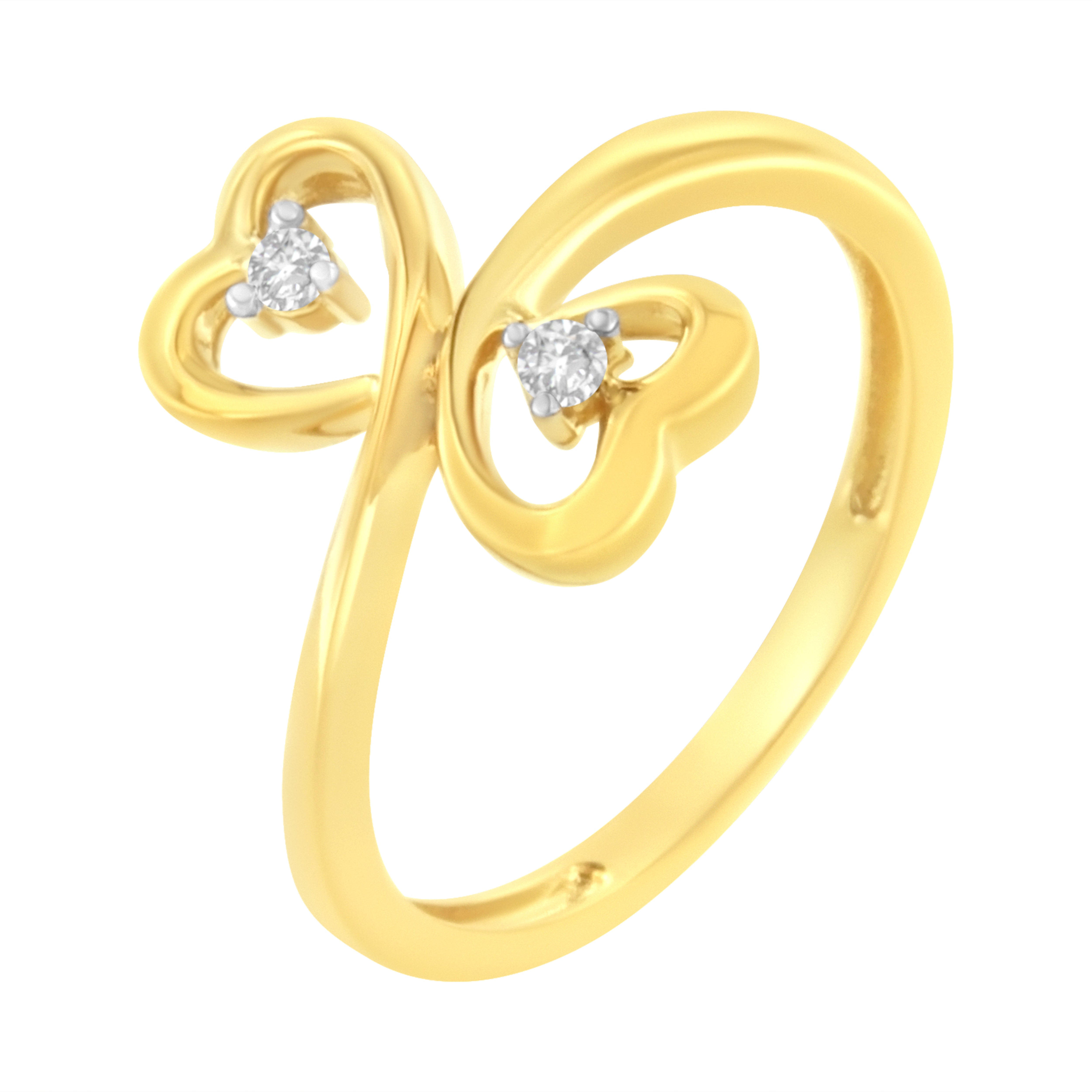 14KT Yellow Gold 1/20 ctw. Dual Heart Diamond Ring K-L, I1-I2 - Size 7 on sale at MyriadMart