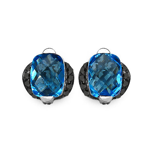 3.74 Carat Genuine Blue Topaz & Black Diamond .925 Sterling Silver Earrings on sale at MyriadMart
