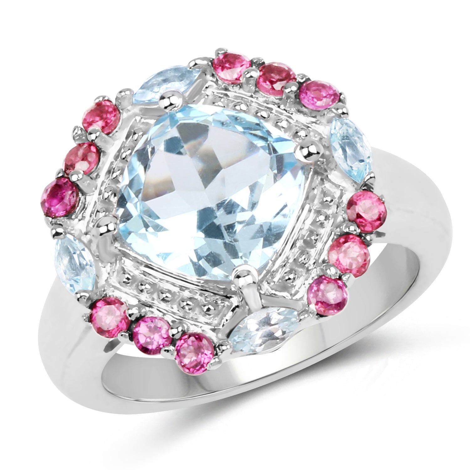 4.73 Carat Genuine Blue Topaz and Rhodolite .925 Sterling Silver Ring on sale at MyriadMart