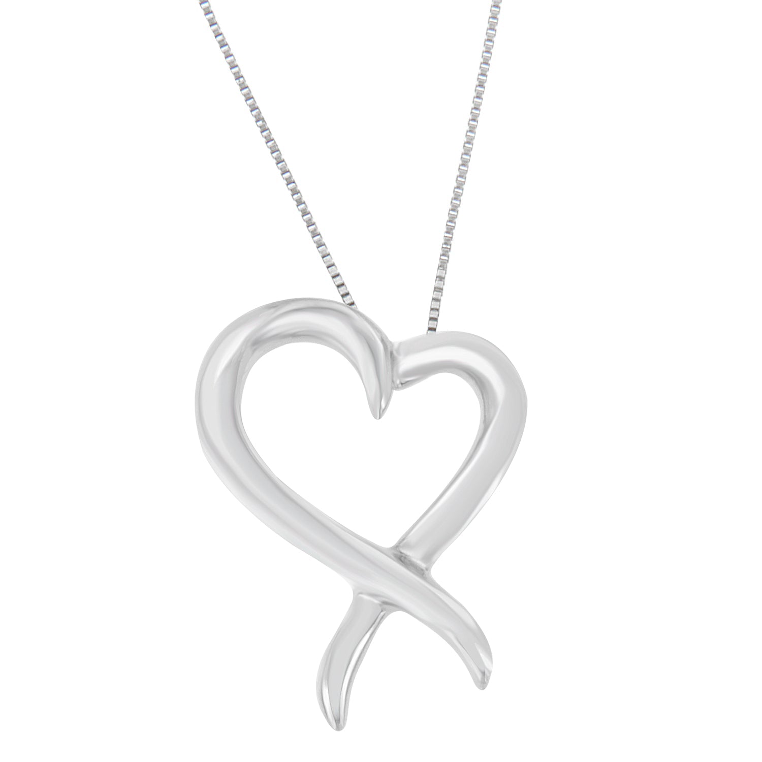 .925 Sterling Silver Open Heart-Shaped Awareness Ribbon Pendant Necklace on sale at MyriadMart