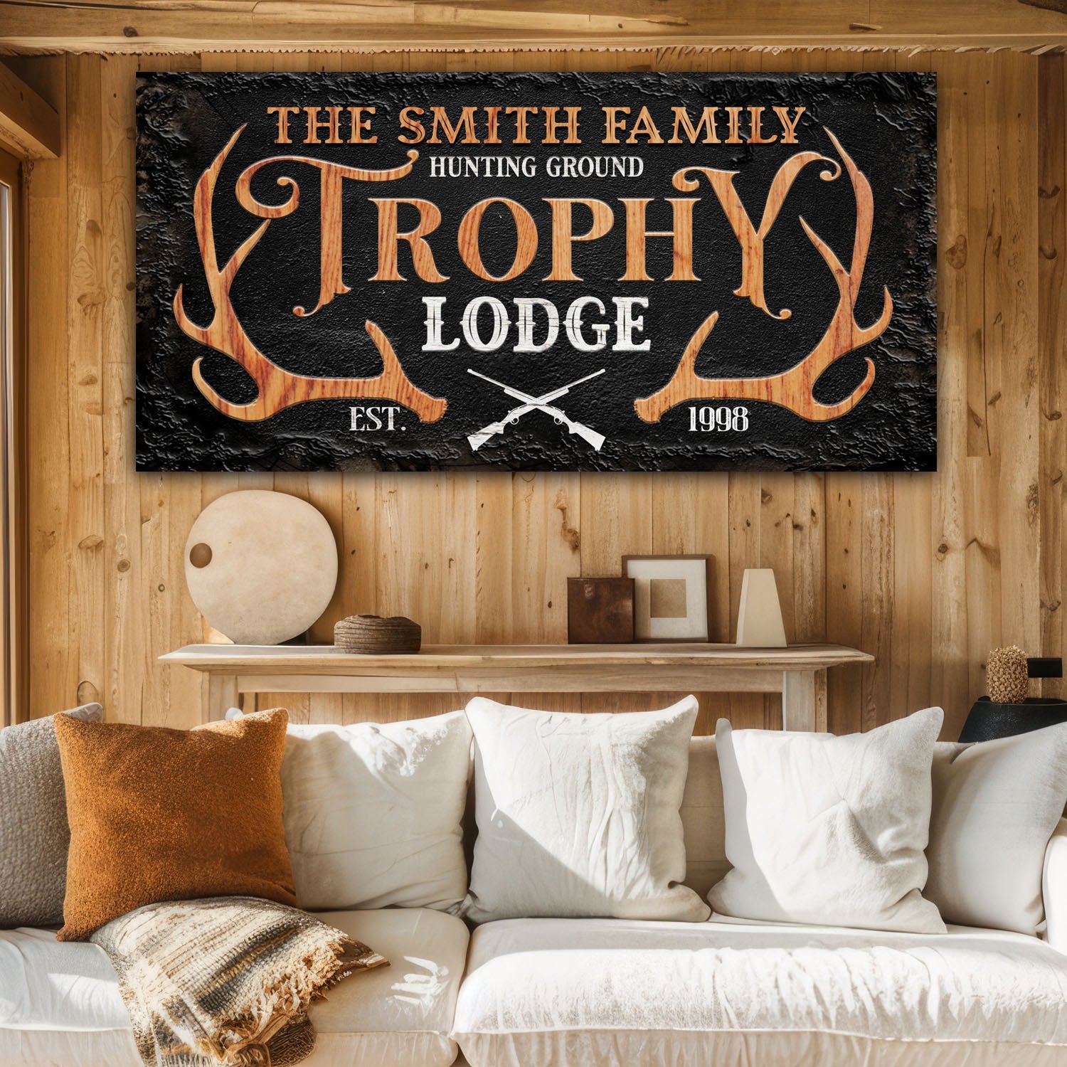 Family Hunting Trophy Lodge Sign on sale at MyriadMart