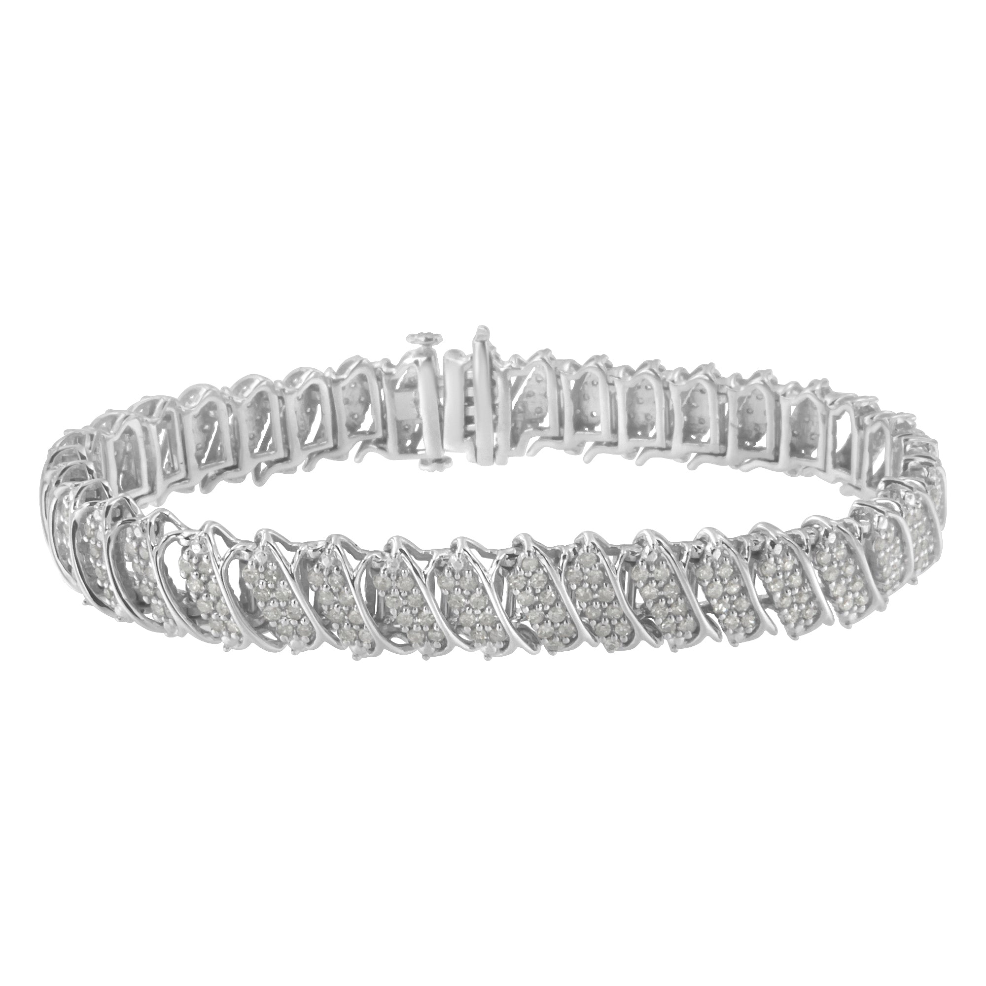 .925 Sterling Silver 3.0 Cttw Diamond Multi Row Cluster Slanted Wave Link 7-Â¼â€ Tennis Bracelet I-J Color, I2-I3 Clarity on sale at MyriadMart
