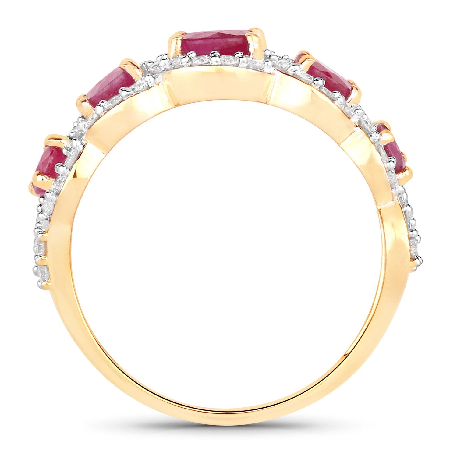 1.99 Carat Genuine Ruby and White Diamond 14K Yellow Gold Ring on sale at MyriadMart