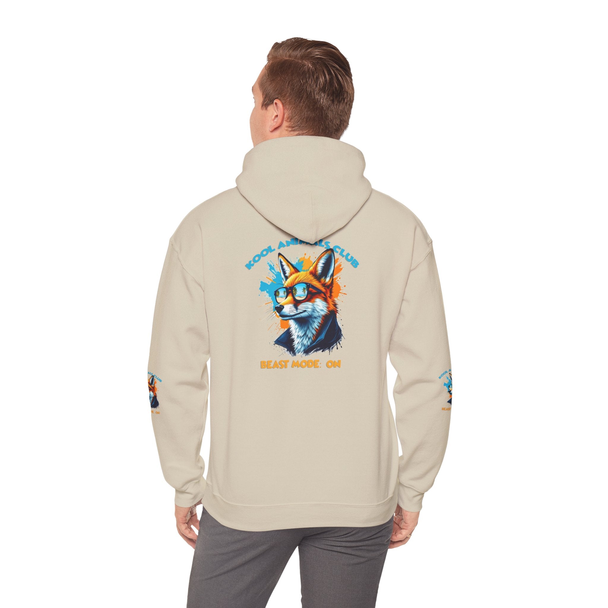 Kool Animals Club Hoodie with Cool Fox in Sunglasses and ‘Beast Mode On’ Design, Unisex Sweatshirt for Animal Lovers, Casual Streetwear, Perfect Gift for Holidays on sale at MyriadMart