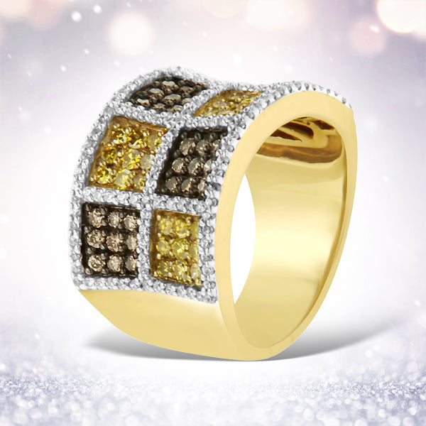14KT Yellow Gold Champagne, Yellow and Round Diamond Band Ring 1 1/2 cttw, H-I Color, I1-I2 Clarity on sale at MyriadMart