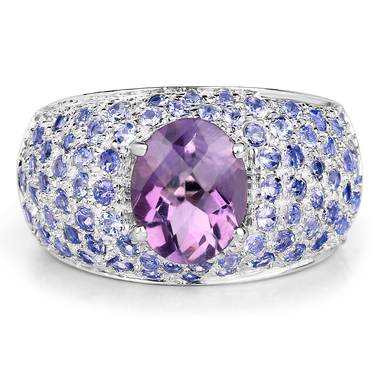 4.21 Carat Genuine Amethyst and Tanzanite .925 Sterling Silver Ring on sale at MyriadMart