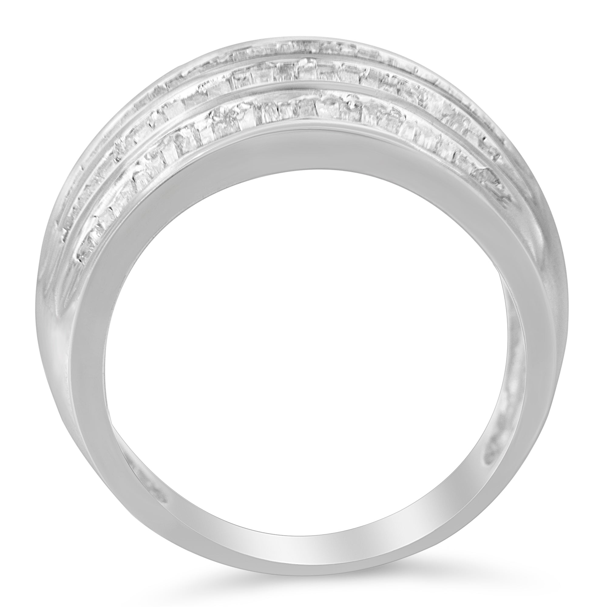 .925 Sterling Silver 1.0 Cttw Baguette-Cut Diamond 6-Row Channel Set Domed Tapered Cocktail Fashion Ring H-I Color, I2-I3 Clarity - Size 6-1/2 on sale at MyriadMart