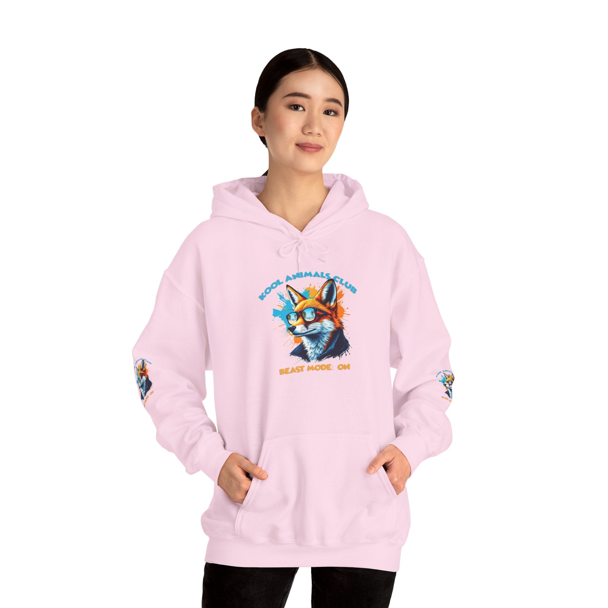 Kool Animals Club Hoodie with Cool Fox in Sunglasses and ‘Beast Mode On’ Design, Unisex Sweatshirt for Animal Lovers, Casual Streetwear, Perfect Gift for Holidays on sale at MyriadMart