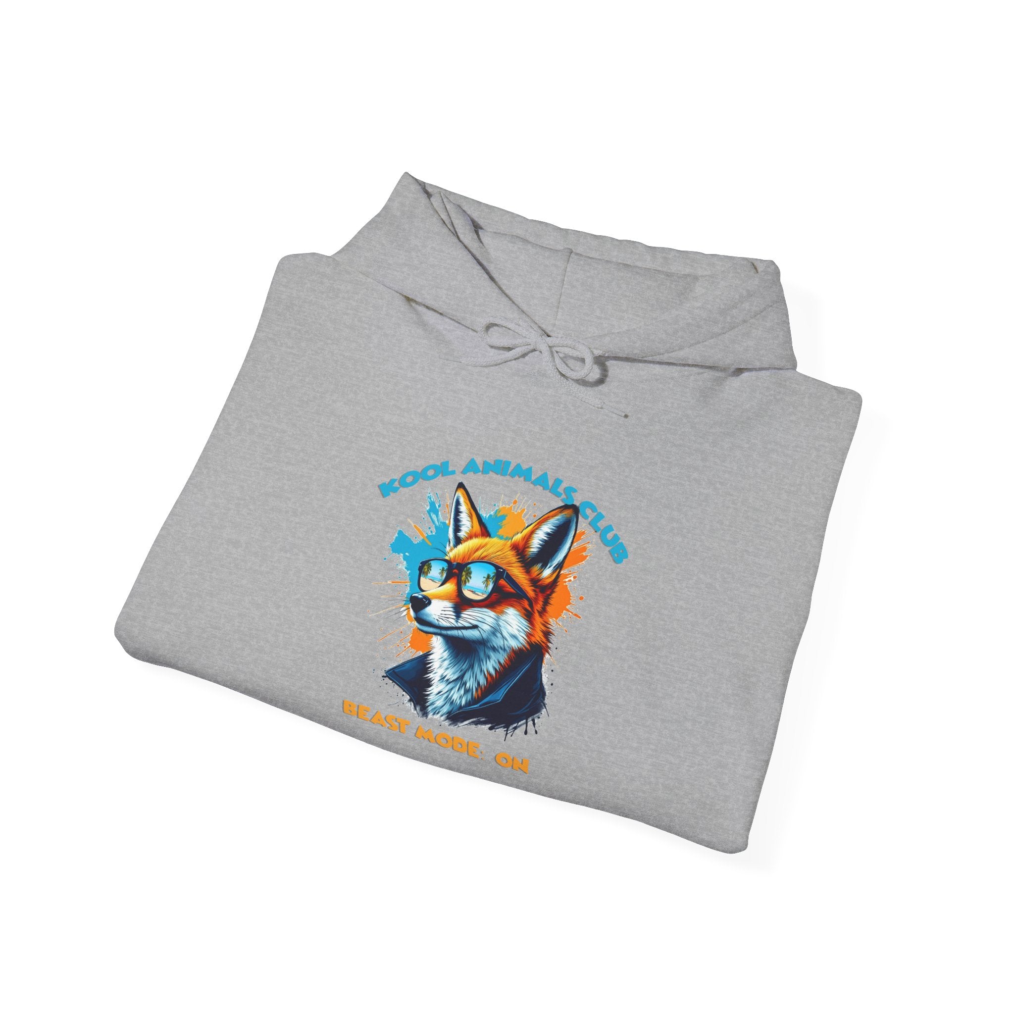 Kool Animals Club Hoodie with Cool Fox in Sunglasses and ‘Beast Mode On’ Design, Unisex Sweatshirt for Animal Lovers, Casual Streetwear, Perfect Gift for Holidays on sale at MyriadMart