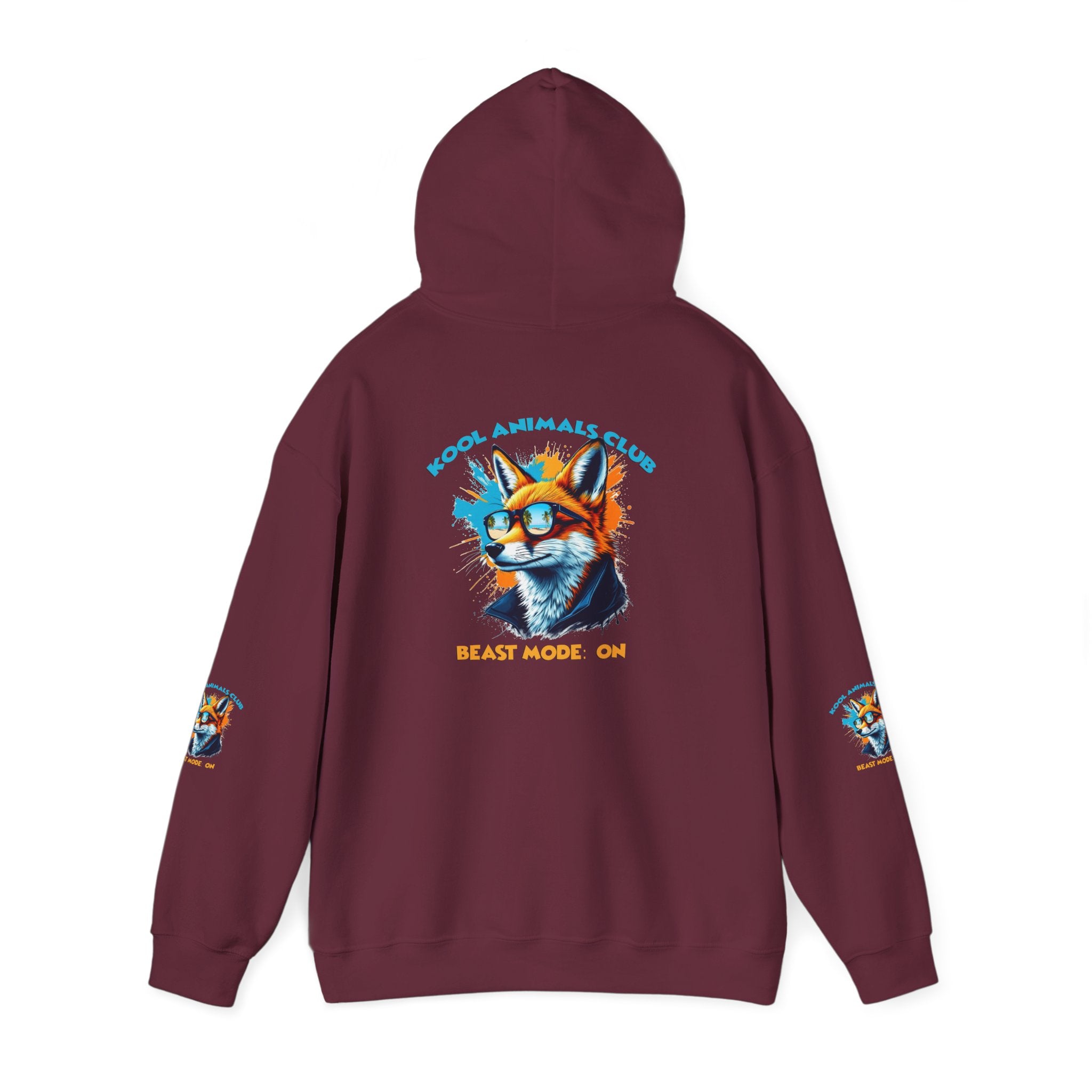 Kool Animals Club Hoodie with Cool Fox in Sunglasses and ‘Beast Mode On’ Design, Unisex Sweatshirt for Animal Lovers, Casual Streetwear, Perfect Gift for Holidays on sale at MyriadMart