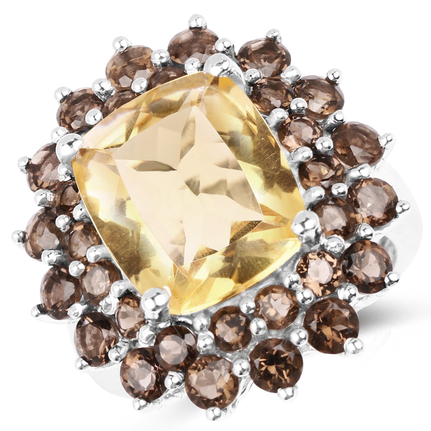 8.95 Carat Genuine Citrine and Smoky Quartz .925 Sterling Silver Ring on sale at MyriadMart