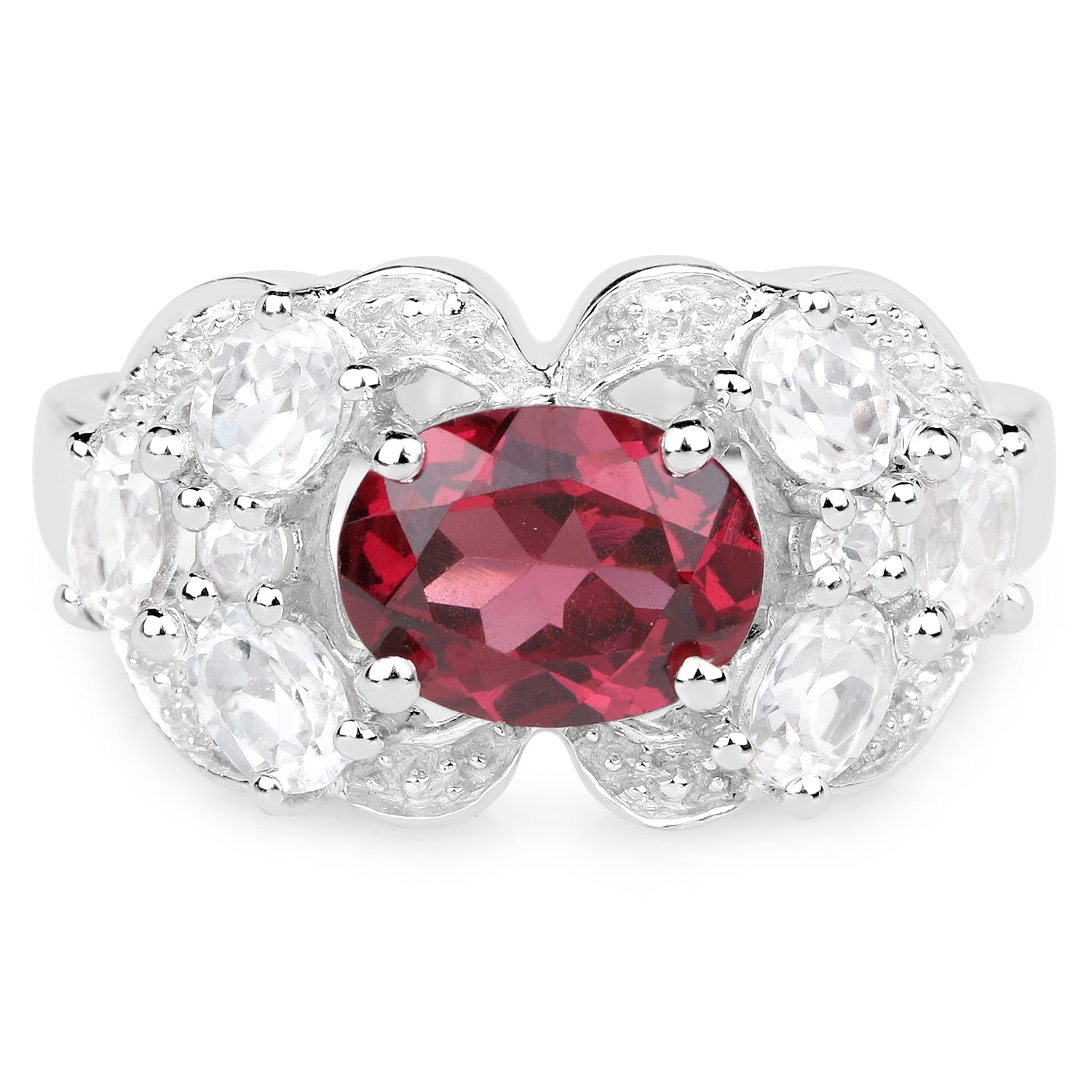 3.16 Carat Genuine Rhodolite and White Zircon .925 Sterling Silver Ring on sale at MyriadMart