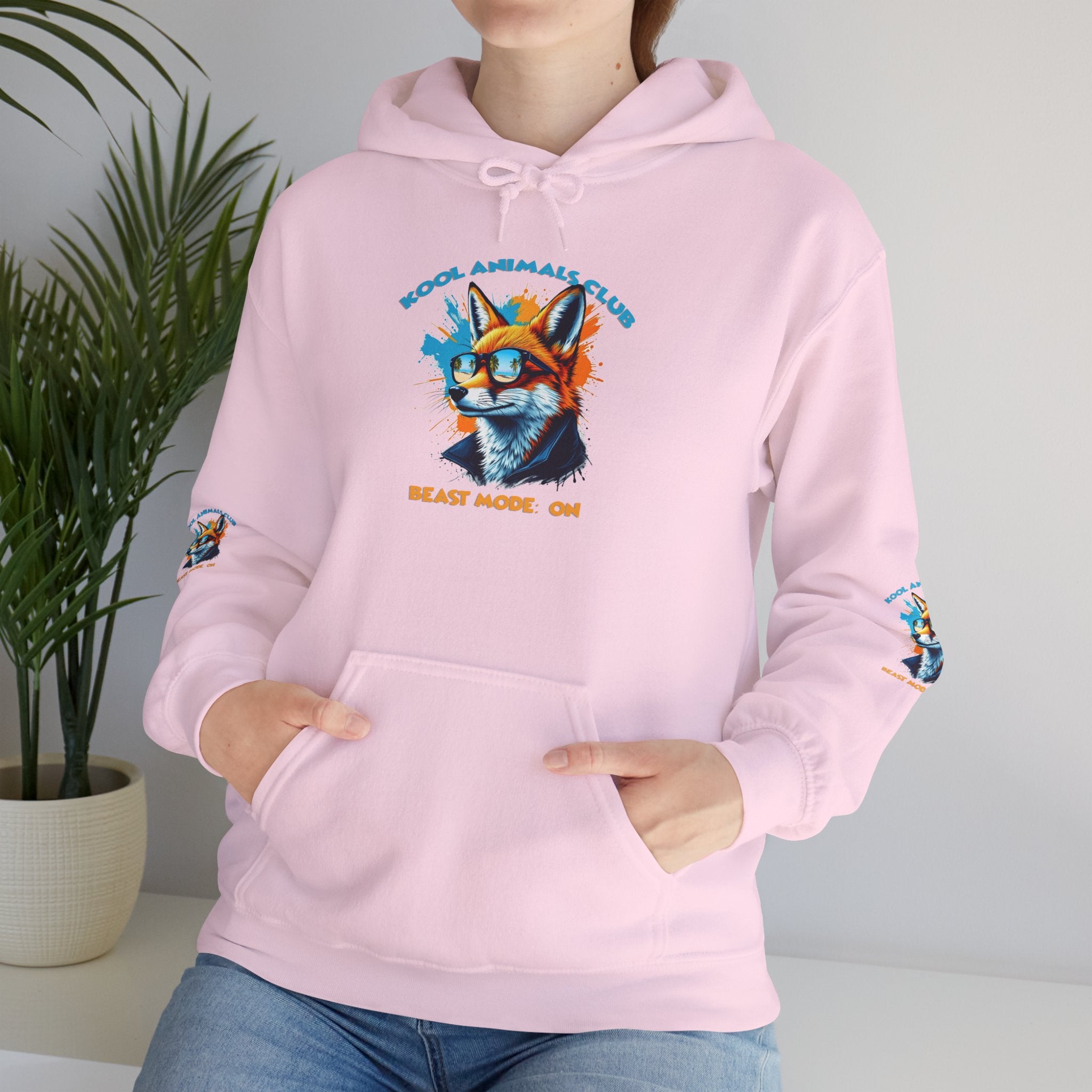 Kool Animals Club Hoodie with Cool Fox in Sunglasses and ‘Beast Mode On’ Design, Unisex Sweatshirt for Animal Lovers, Casual Streetwear, Perfect Gift for Holidays on sale at MyriadMart