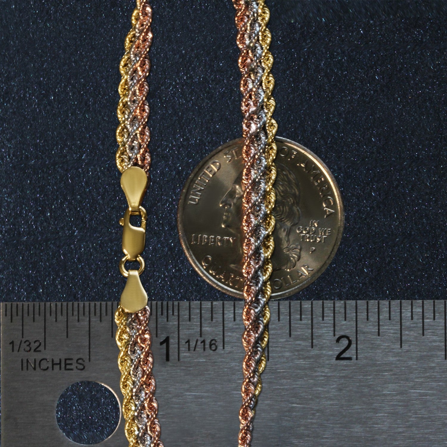 10k Tri-Toned Gold Multi-Strand Rope Chain Bracelet 6.35 mm on sale at MyriadMart