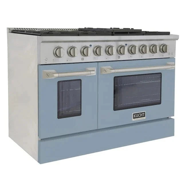 Kucht 48" Propane Range in Stainless Steel, Light Blue Doors, KNG481/LP-LB on sale at MyriadMart