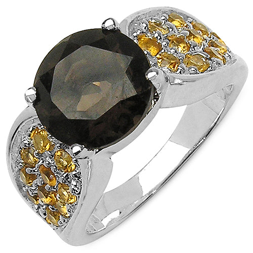 3.78 Carat Genuine Smoky Quartz & Citrine .925 Sterling Silver Ring on sale at MyriadMart