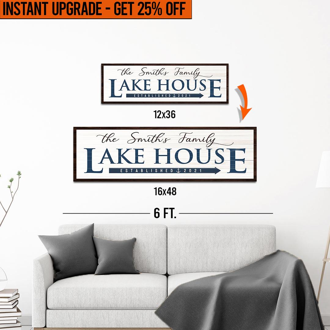 Upgrade Your 12x36 Inches Style 3 'Family Lake House Arrow' Canvas To 16x48 Inches on sale at MyriadMart