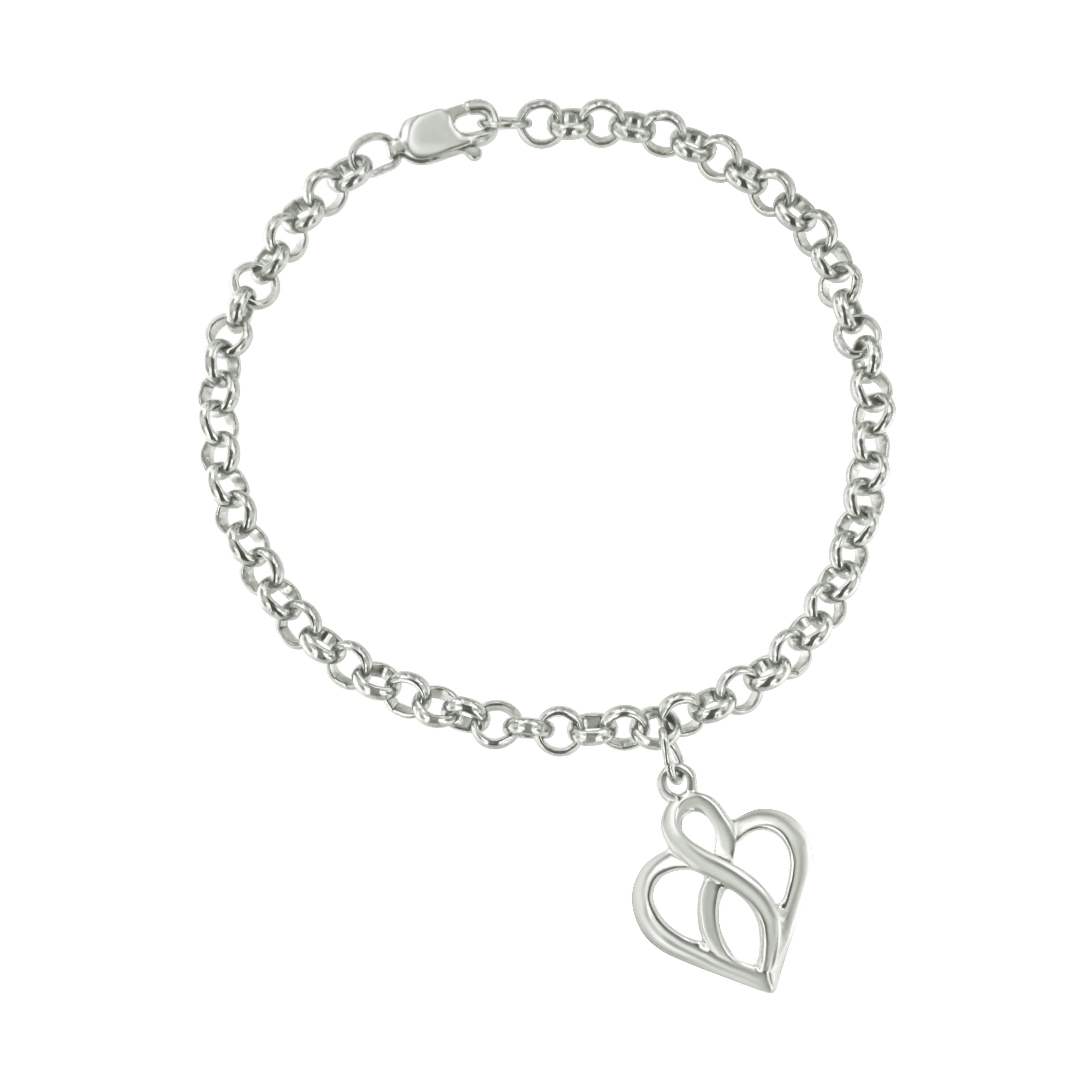 .925 Sterling Silver Open Heart with Center Vertical Infinity Chain Charm Bracelet - Size 7" on sale at MyriadMart