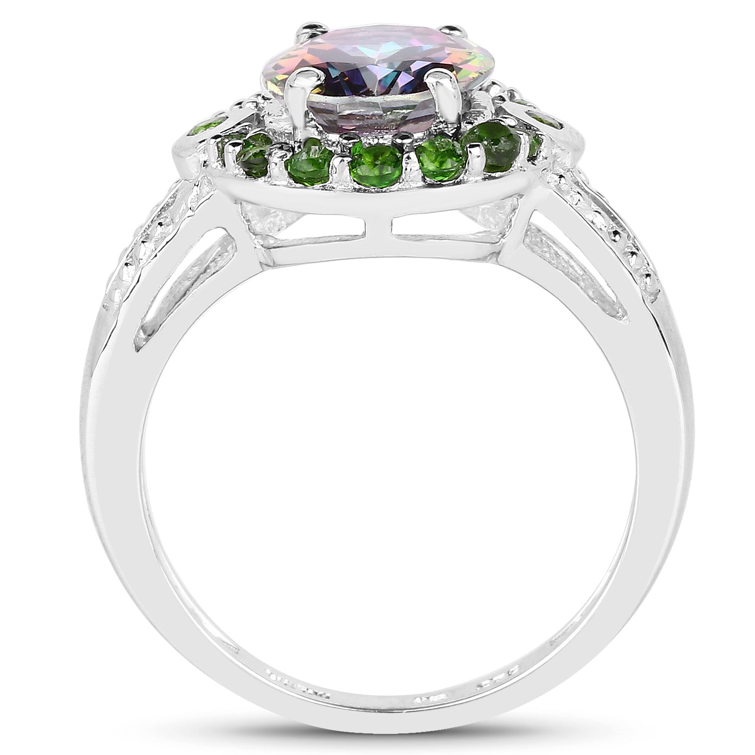 3.92 Carat Genuine Mystic Quartz& Chrome Diopside .925 Sterling Silver Ring on sale at MyriadMart