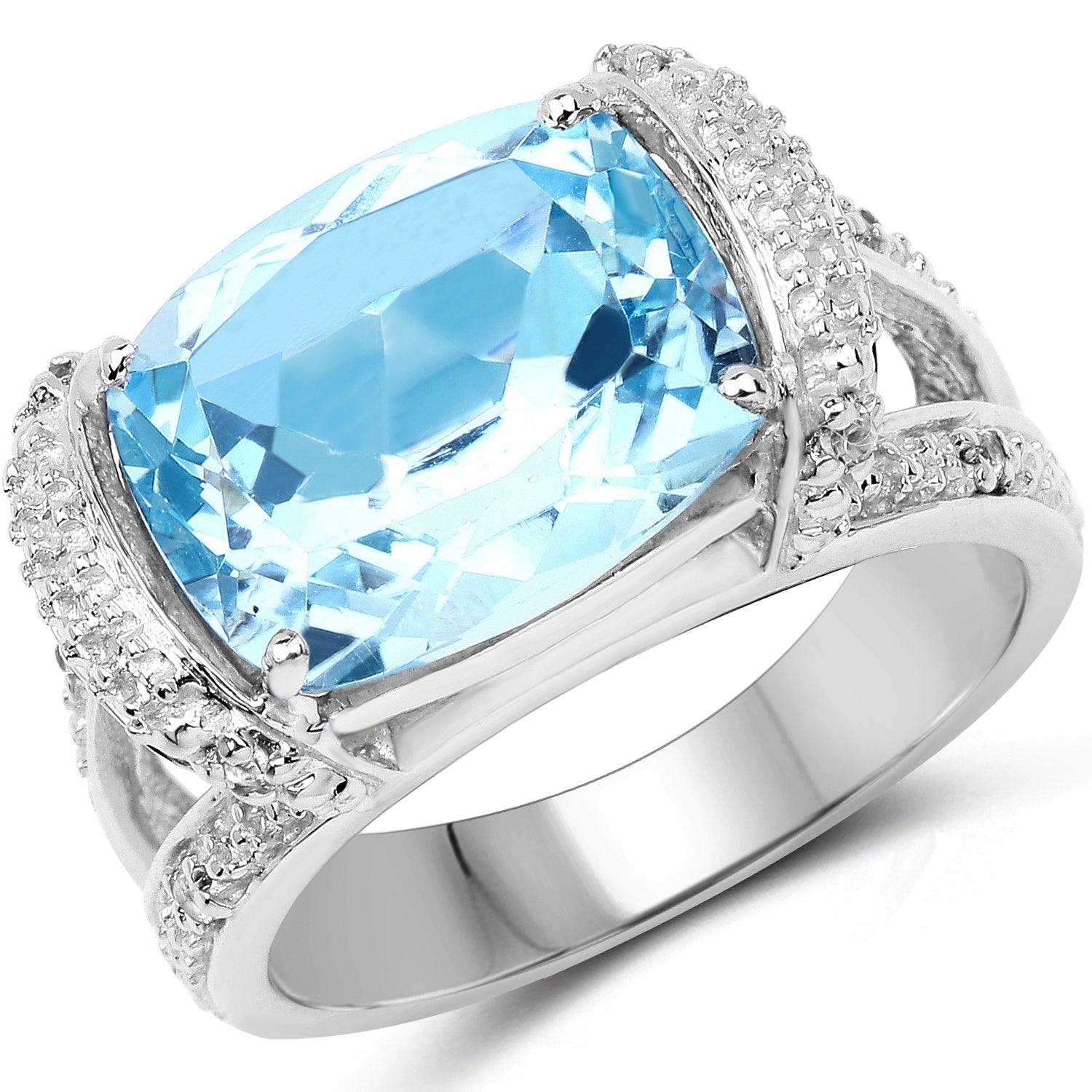 4.78 Carat Genuine Blue Topaz and White Topaz .925 Sterling Silver Ring on sale at MyriadMart