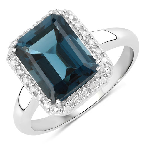 3.86 Carat Genuine London Blue Topaz and White Diamond .925 Sterling Silver Ring on sale at MyriadMart