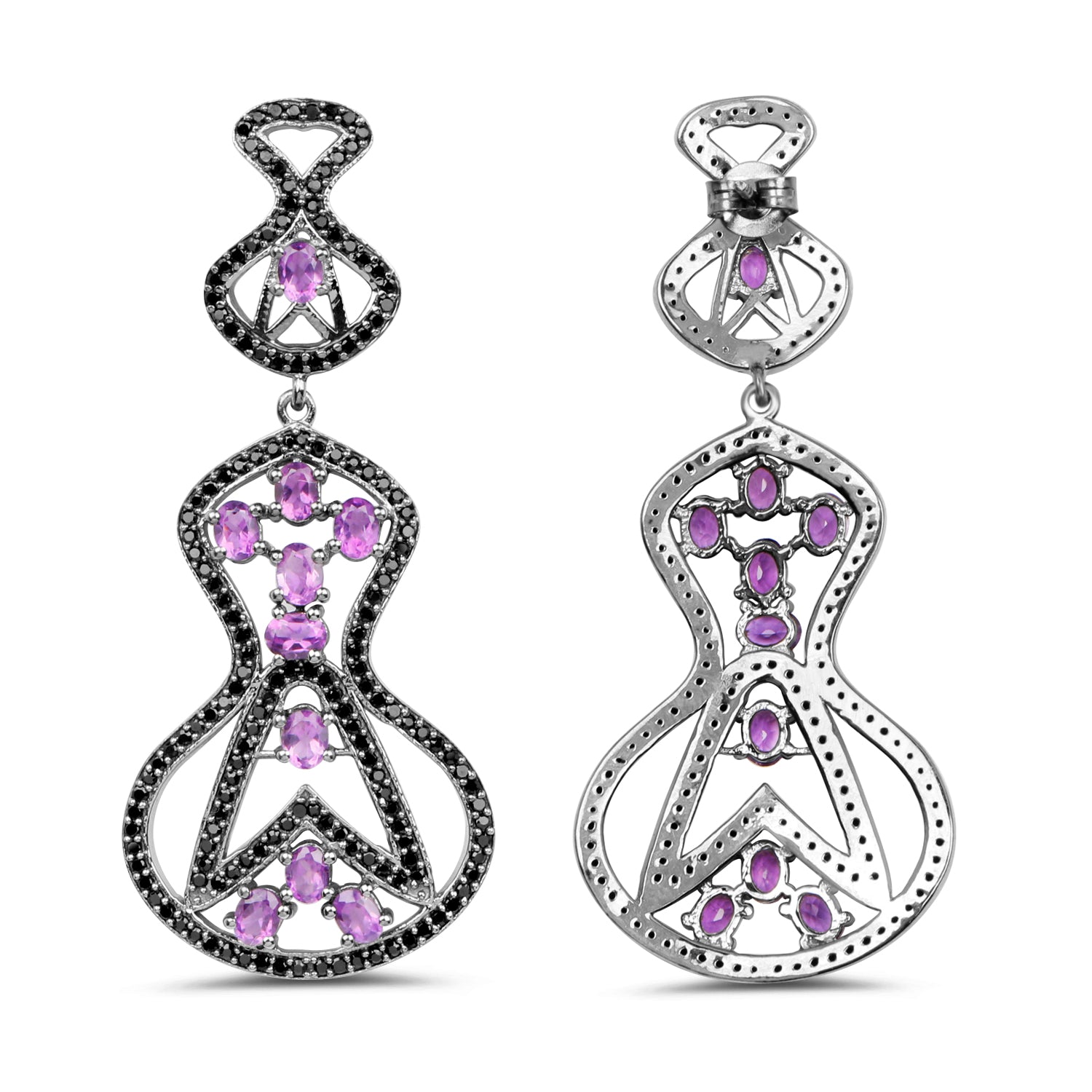 5.30 Carat Genuine Amethyst and Black Spinel .925 Sterling Silver Earrings on sale at MyriadMart