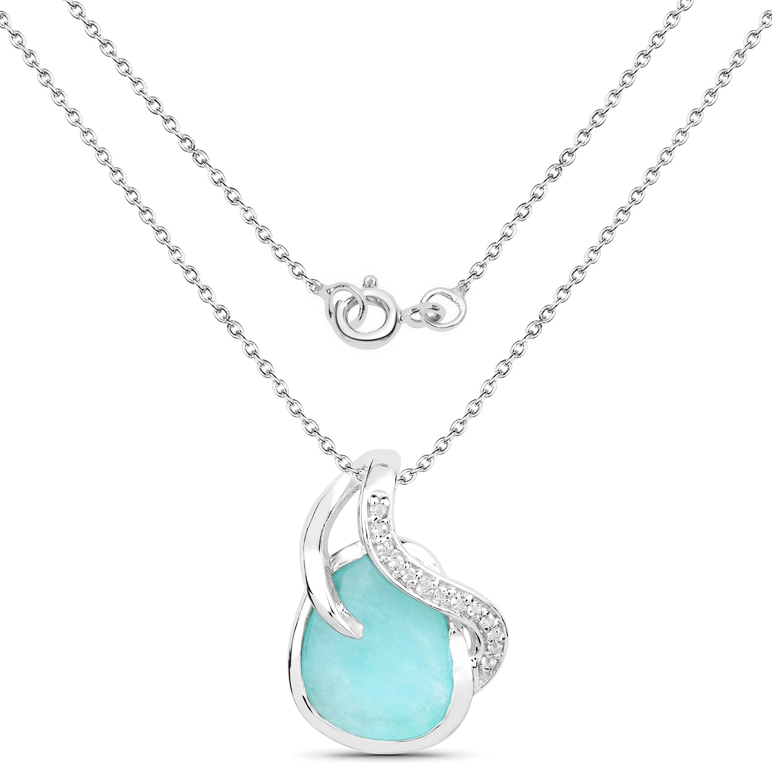 2.58 Carat Genuine Amazonite and White Topaz .925 Sterling Silver Pendant on sale at MyriadMart