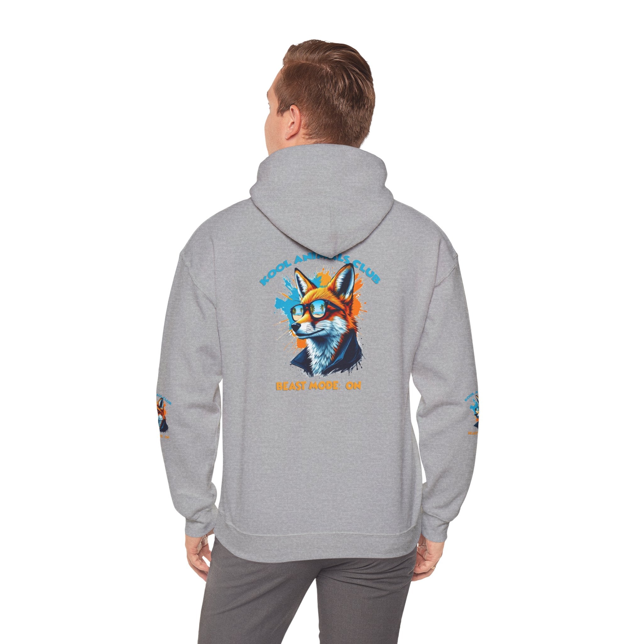Kool Animals Club Hoodie with Cool Fox in Sunglasses and ‘Beast Mode On’ Design, Unisex Sweatshirt for Animal Lovers, Casual Streetwear, Perfect Gift for Holidays on sale at MyriadMart