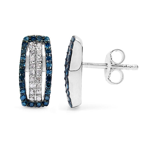 0.51 Carat Genuine Blue Diamond & White Diamond .925 Sterling Silver Earrings on sale at MyriadMart