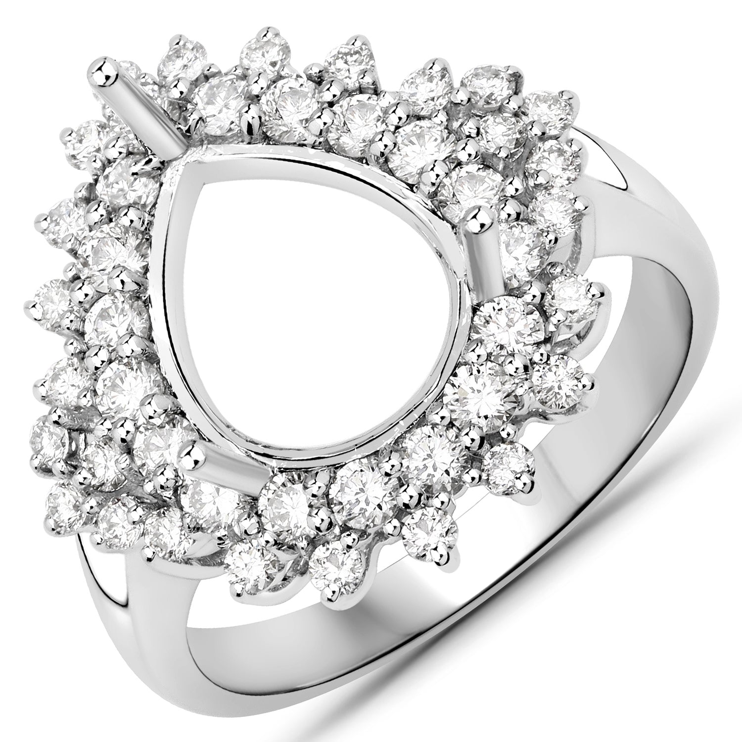 0.89 Carat Genuine White Diamond 14K White Gold Semi Mount Ring - holds 11x9mm Pear Gemstone on sale at MyriadMart