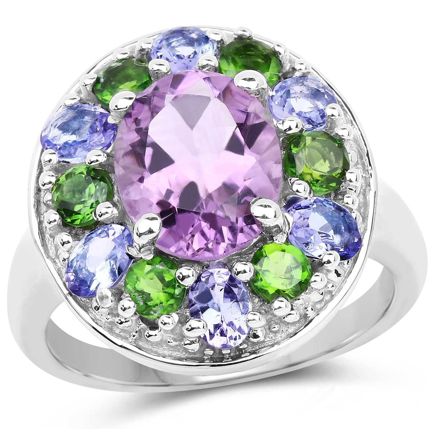 3.89 Carat Genuine Amethyst, Tanzanite & Chrome Diopside .925 Sterling Silver Ring on sale at MyriadMart