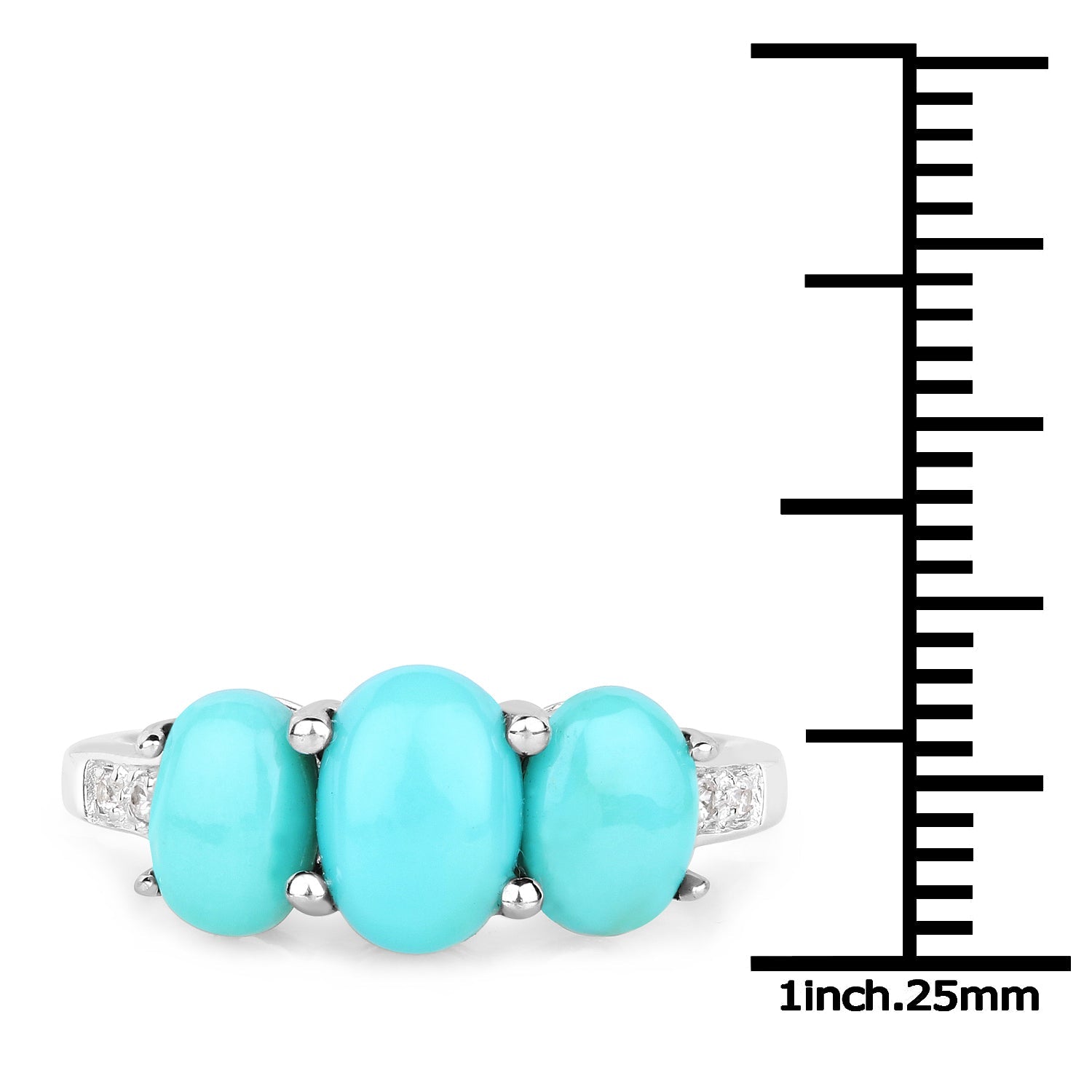 2.97 Carat Genuine Turquoise and White Zircon .925 Sterling Silver Ring on sale at MyriadMart