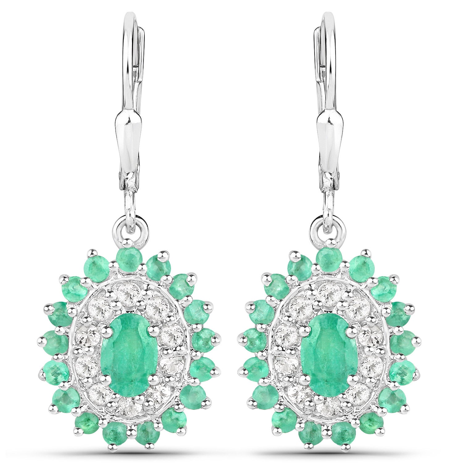 6.53 Carat Genuine Zambian Emerald and White Topaz .925 Sterling Silver 3 Piece Jewelry Set Ring, Earrings, and Pendant w/ Chain on sale at MyriadMart