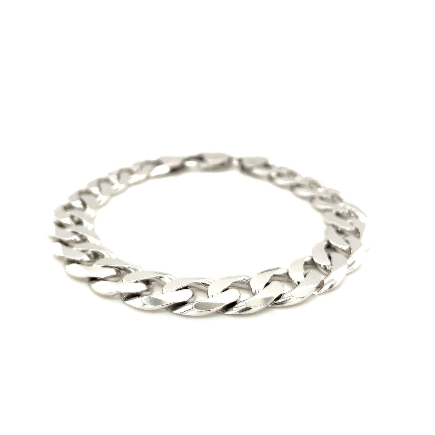 Rhodium Plated 11.6mm Sterling Silver Curb Style Bracelet on sale at MyriadMart