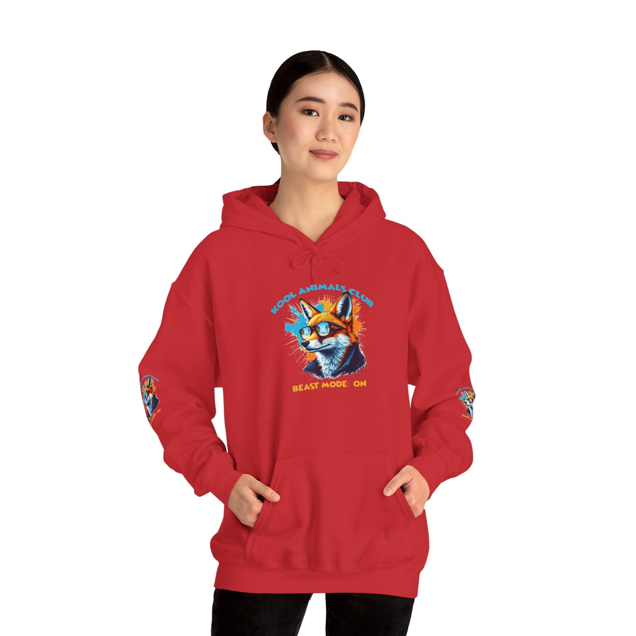 Kool Animals Club Hoodie with Cool Fox in Sunglasses and ‘Beast Mode On’ Design, Unisex Sweatshirt for Animal Lovers, Casual Streetwear, Perfect Gift for Holidays on sale at MyriadMart