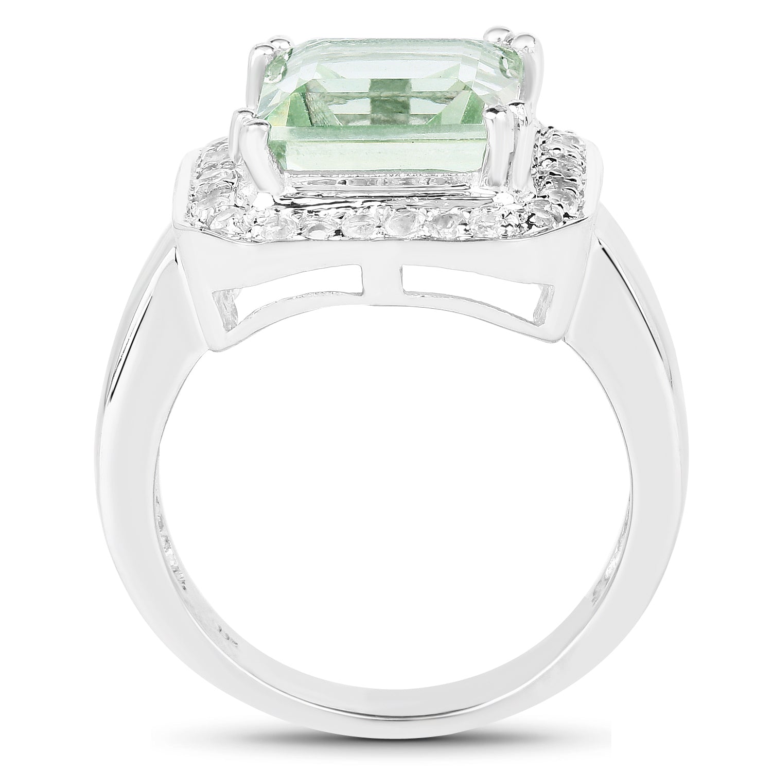 5.21 Carat Genuine Green Amethyst and White Topaz .925 Sterling Silver Ring on sale at MyriadMart