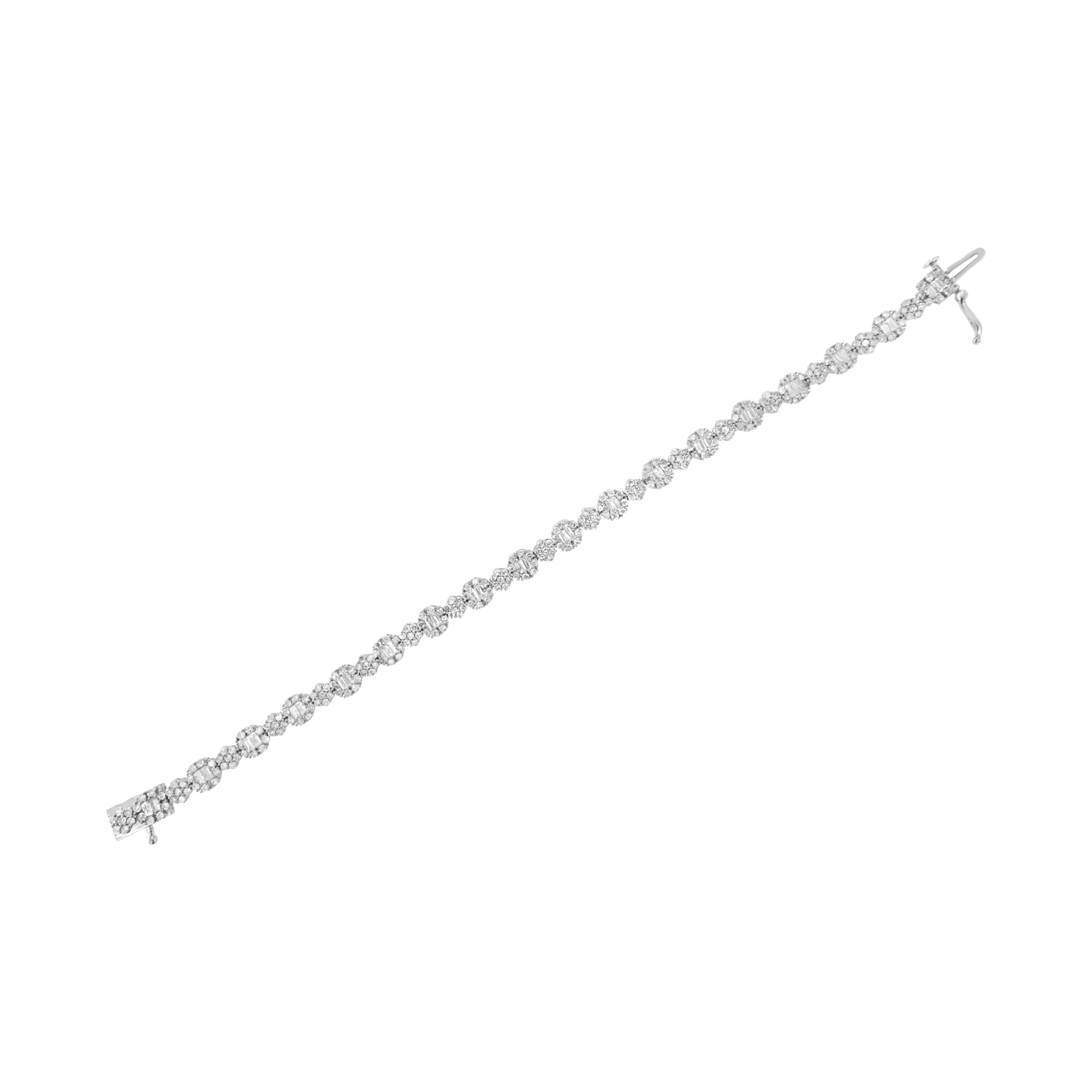 10K White Gold 4.0 cttw Brilliant Round-cut and Baguette Diamond Floral Cluster Link Bracelet I-J Clarity, I1-I2 Color - Size 7" on sale at MyriadMart