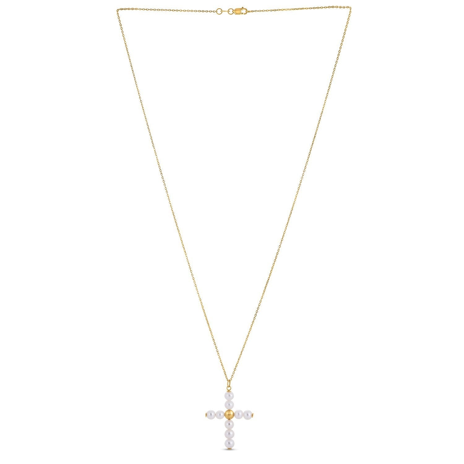 14k Yellow Gold Pearl Cross Pendant on sale at MyriadMart