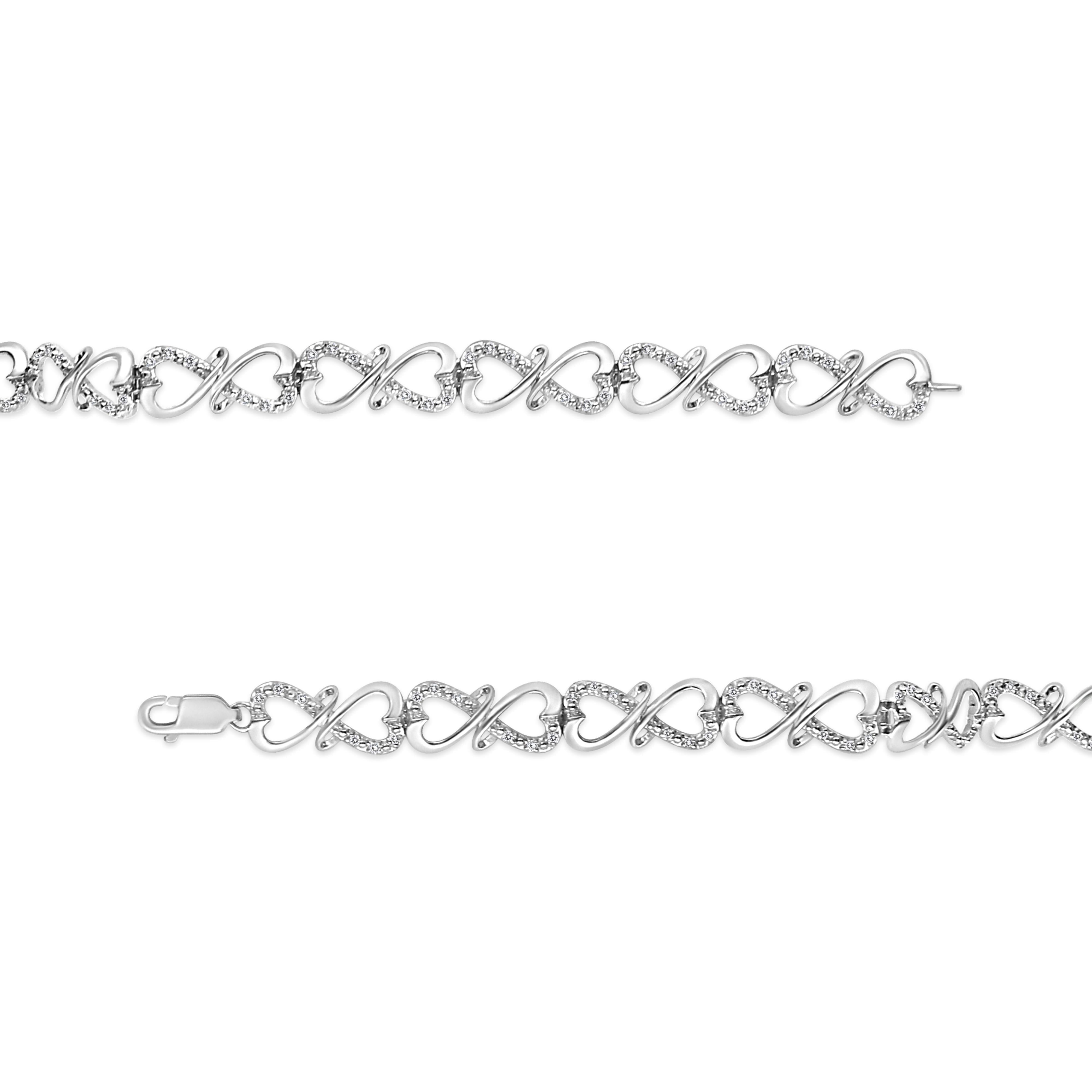.925 Sterling Silver 1/3 Cttw Round-Cut Diamond Double Heart Infinity Link 7.25" Bracelet H-I Color, I3 Clarity on sale at MyriadMart