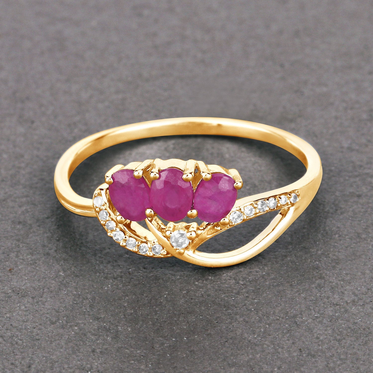 0.71 Carat Genuine Ruby and White Diamond 14K Yellow Gold Ring on sale at MyriadMart