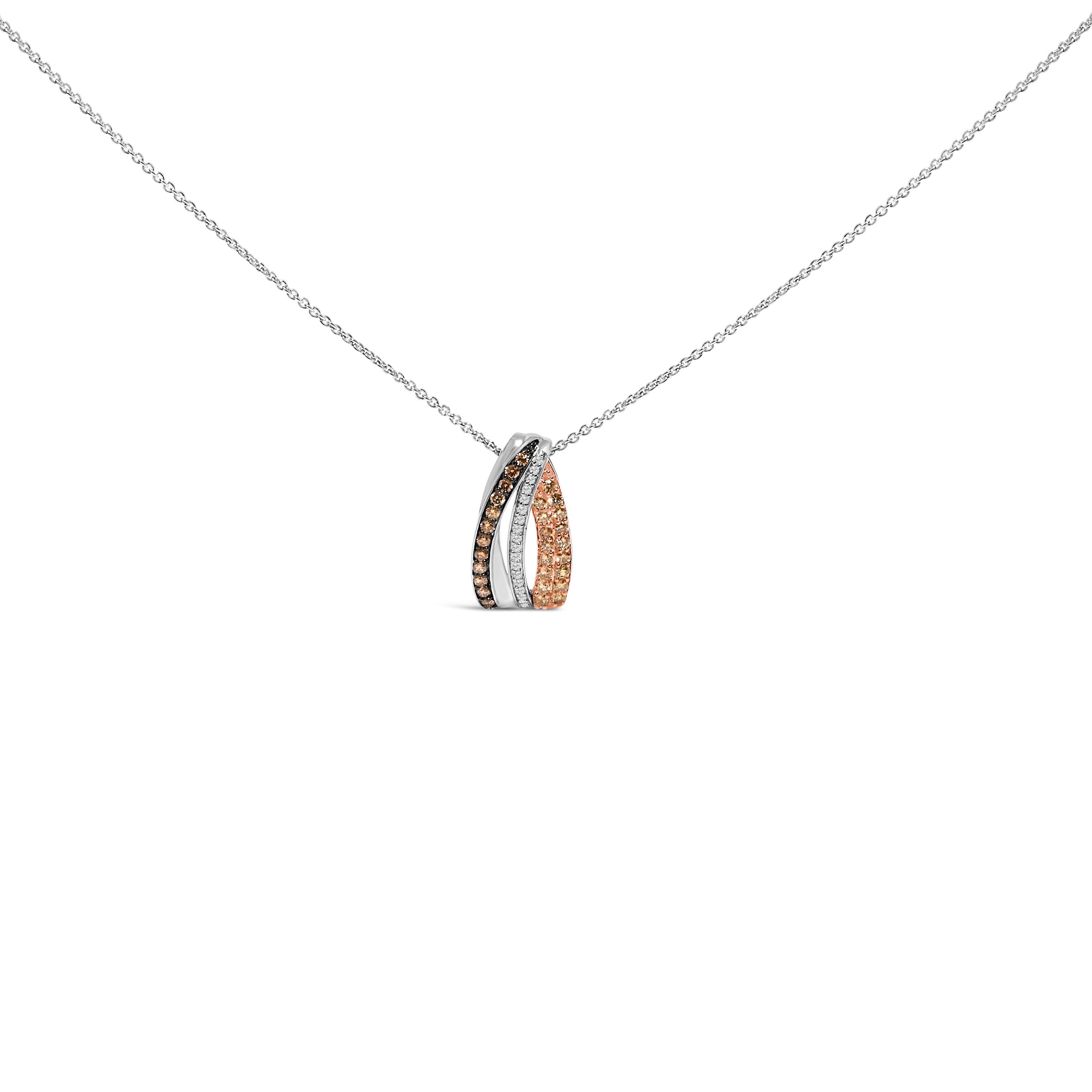 Tri Tone Sterling Silver 1/2 Cttw White and Brown Diamond Pendant Necklace on sale at MyriadMart