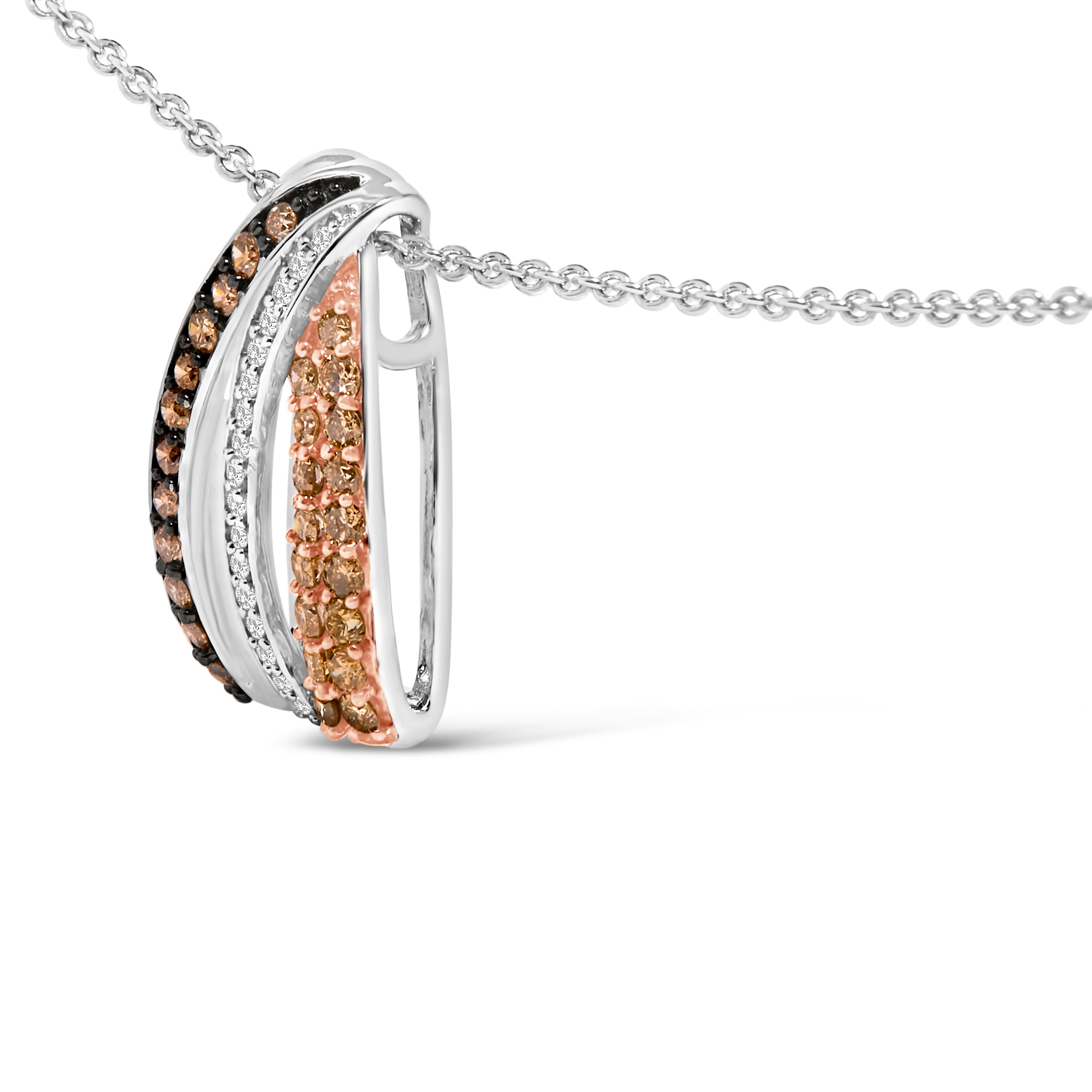 Tri Tone Sterling Silver 1/2 Cttw White and Brown Diamond Pendant Necklace on sale at MyriadMart