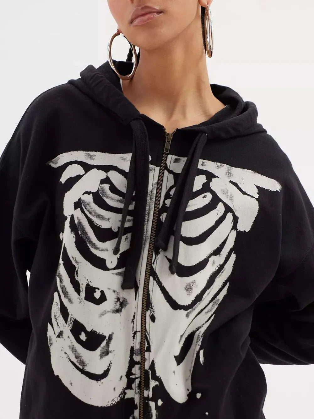 Skeleton Zip Up Drawstring Hoodie - MyriadMart