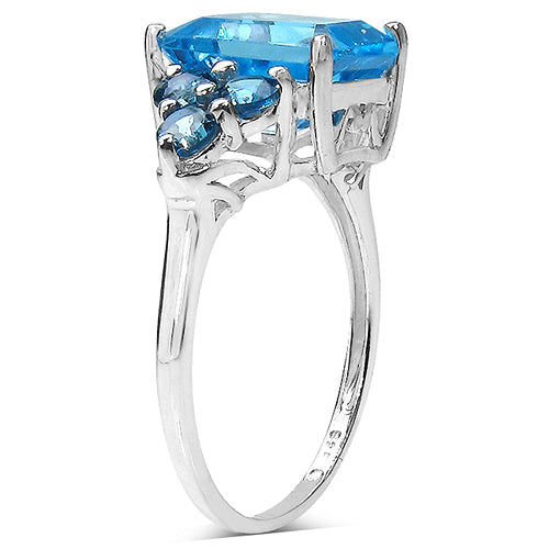 4.72 Carat Genuine Swiss Blue Topaz & London Blue Topaz .925 Sterling Silver Ring on sale at MyriadMart