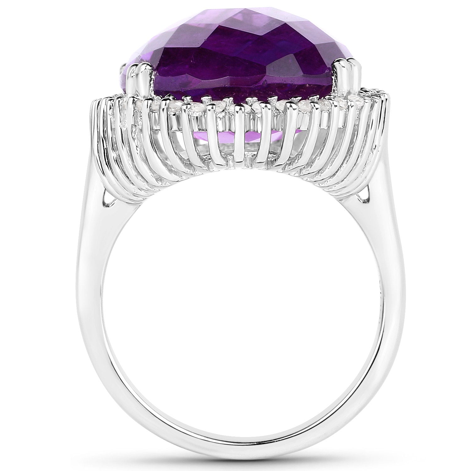 14.90 Carat Genuine Amethyst and White Diamond .925 Sterling Silver Ring on sale at MyriadMart