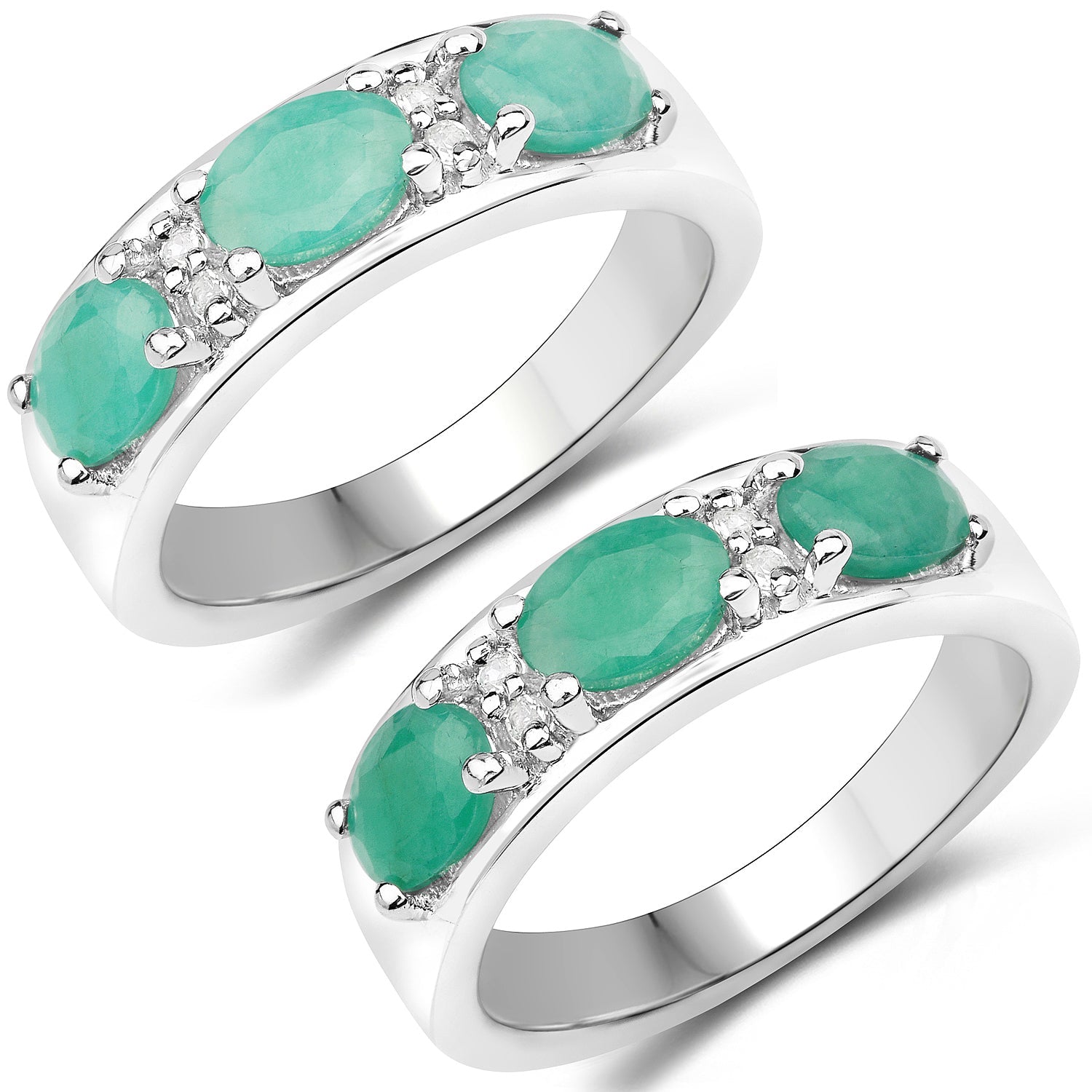 1.38 Carat Genuine Emerald and White Topaz .925 Sterling Silver Ring on sale at MyriadMart