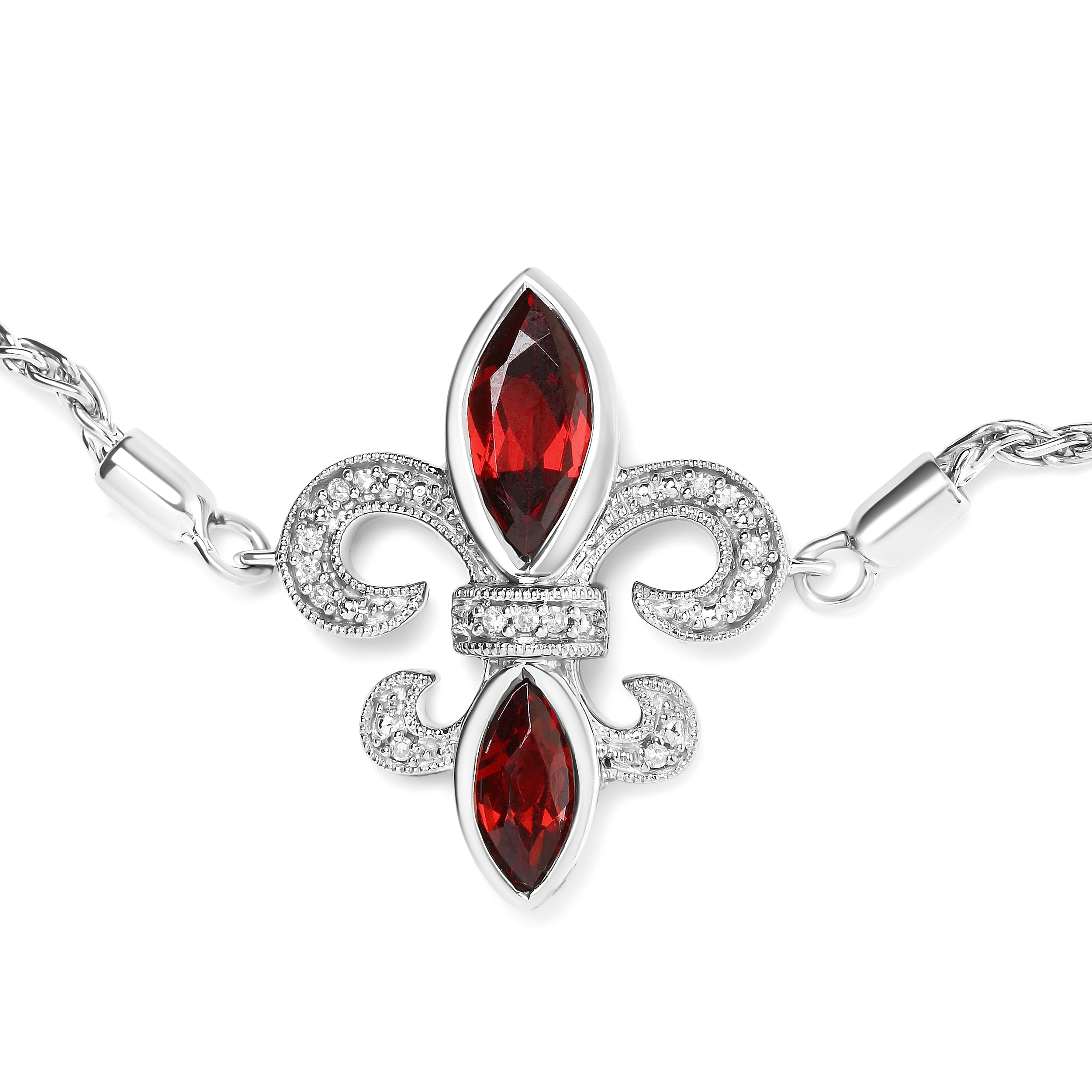 .925 Sterling Silver Marquise Garnet and Diamond Accent Lariat 4â€-10â€ Fleur De Lis Adjustable Bolo Bracelet H-I Color, SI1-SI2 Clarity on sale at MyriadMart