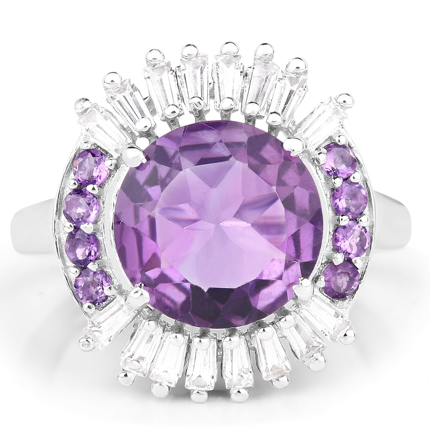 5.20 Carat Genuine Amethyst and White Topaz .925 Sterling Silver Ring on sale at MyriadMart