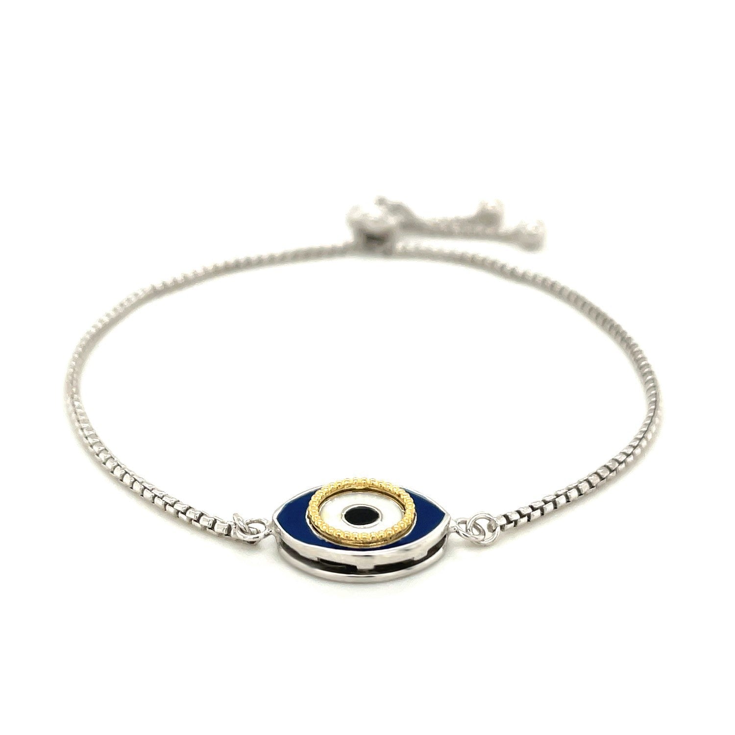 Sterling Silver Adjustable Two Toned Enameled Evil Eye Friendship Bracelet on sale at MyriadMart