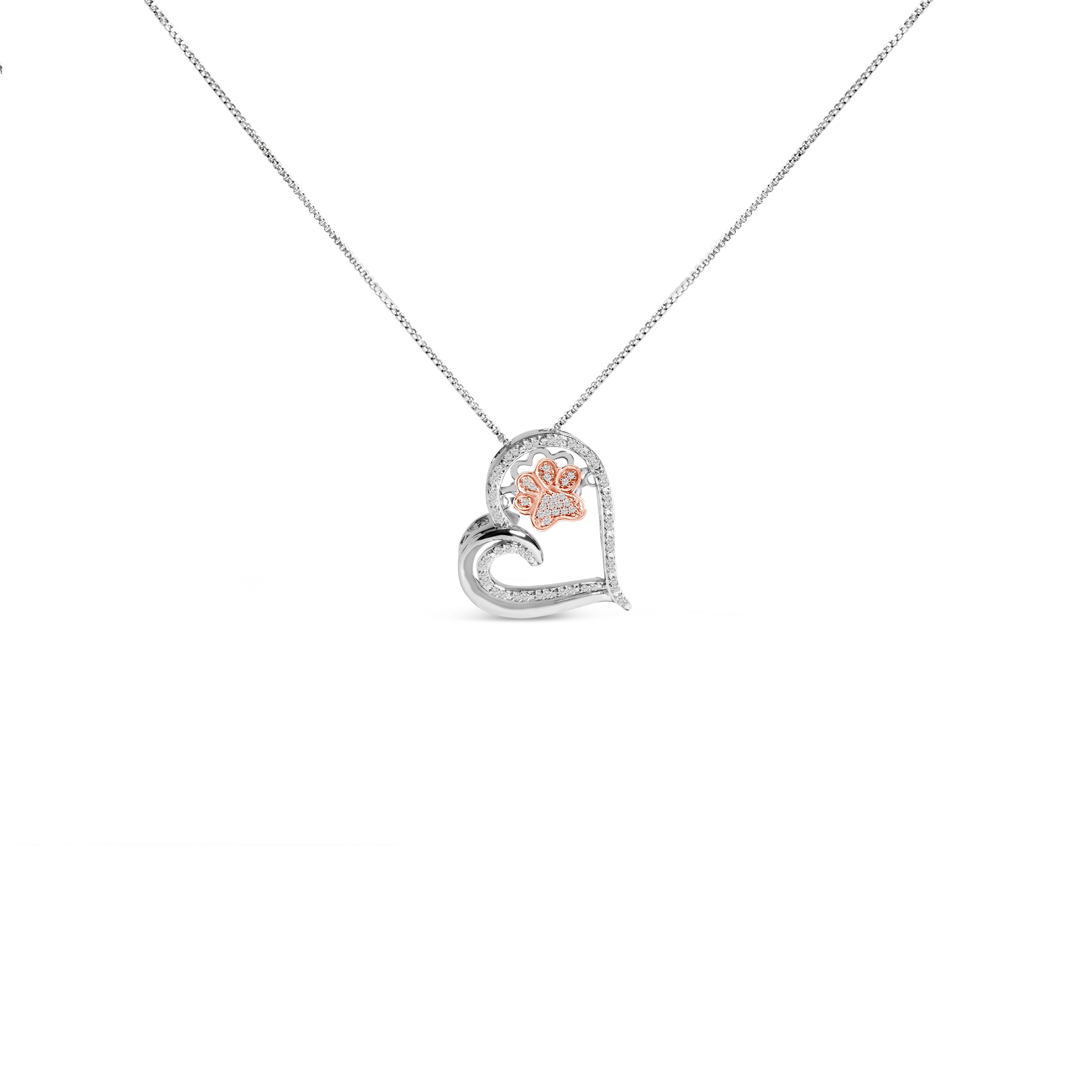 14K Rose Gold Plated Sterling Silver 1/10 Cttw Diamond Paw & Heart Pendant Necklace on sale at MyriadMart